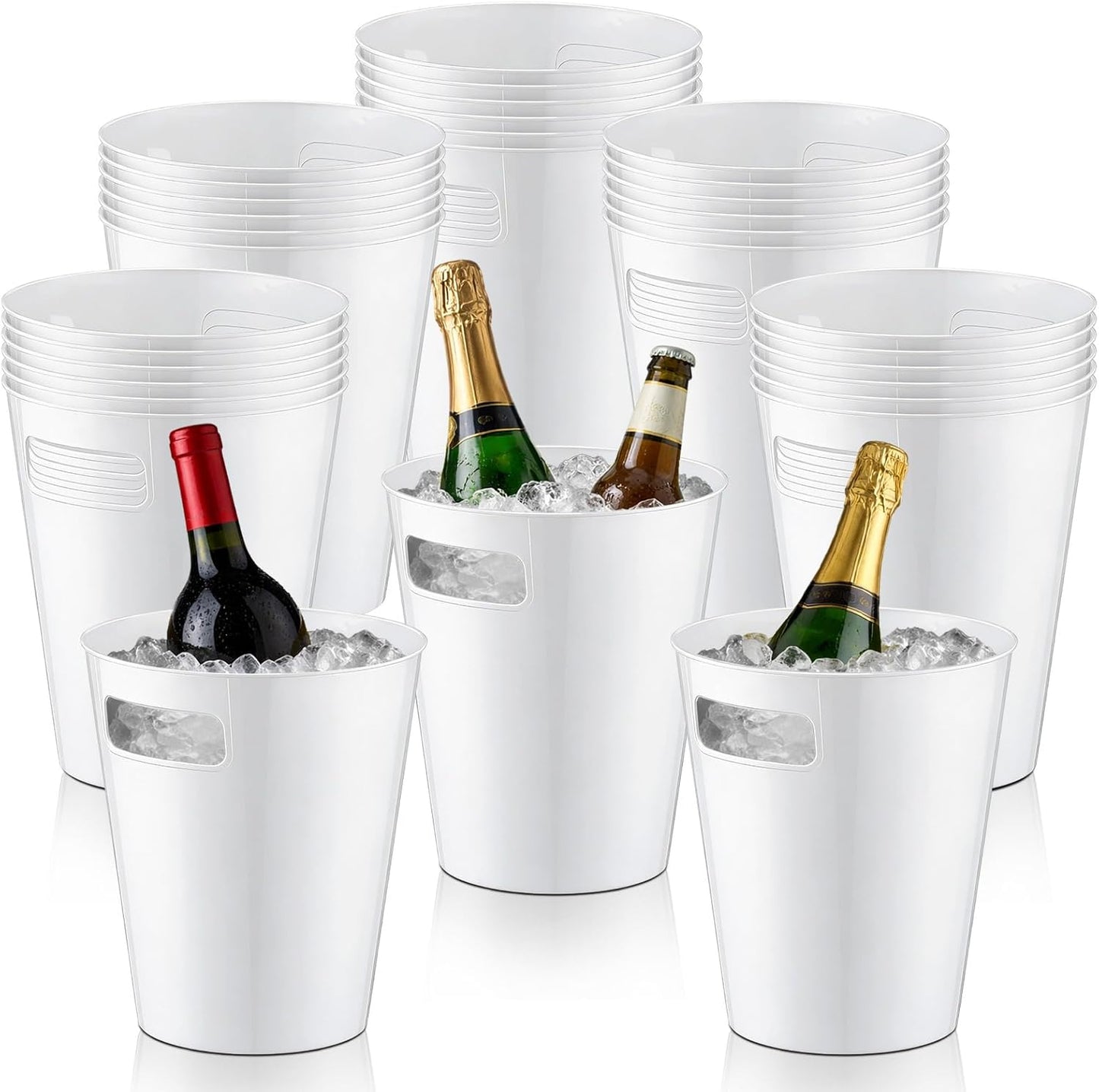 meekoo 32 Pack Gold Ice Buckets for Parties, 3l Plastic Beverage Bucket with Handle, Large Drink Tub Cooler for Champagne, Wine, Beer, and Soda, Beverage Tubs for Wedding, Bar, Table Display