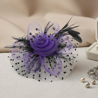 DRESHOW Fascinators Hat Flower Mesh Ribbons Feathers on a Headband and a Clip Tea Party Headwear for Girls and Women - Colors B