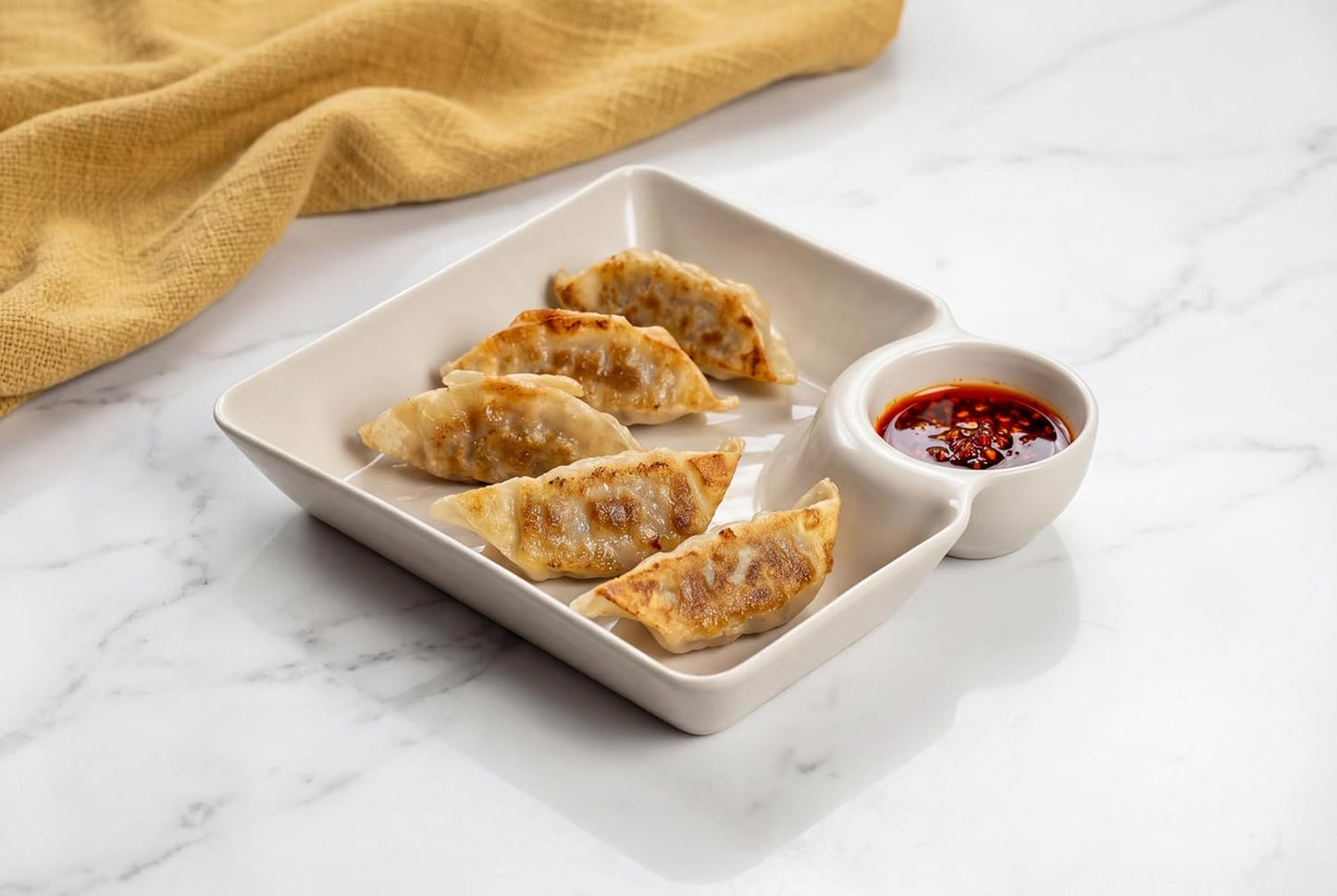 8-Pack 4-Color Chip and Dip Plates with Sauce Compartment, Reusable PP Plastic Divided Serving Trays, Stackable for Appetizer Salsa Dumpling Sushi, Dishwasher Safe