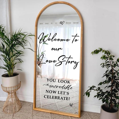 Custom Name Welcome to Our Wedding Signs Personalized Wedding Mirror Decals Selfie Mirror Decal for Wedding Entry Reception Display Golden Date Marriage DIY Vinyl Lettering Welcome Party Decoration