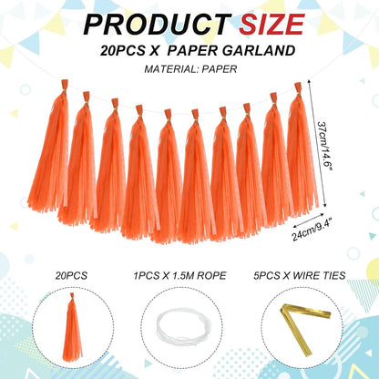 MECCANIXITY 20Pcs Tassel Garland Banner Tissue Paper for Streamers Party Decorations, Valentine's Day Birthday Decor for Women with Rope and Tie Wire (Pink, 14.6Inch)