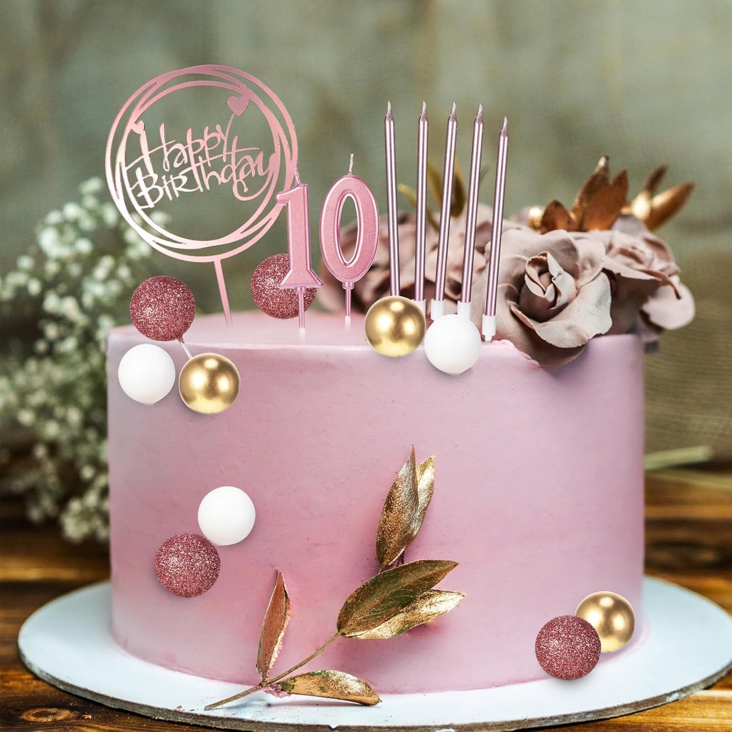 Yerliker 34 Pcs Happy Birthday Cake Toppers Decorations Birthday Candles DIY Cake Decor for Men Women Wedding Anniversary(Gold)