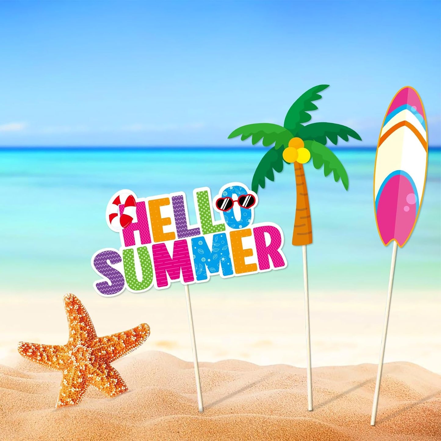Summer Pool Beach Photo Booth Props 30 Pack Pool, Hawaiian, Beach, Luau Photo Booth Props, Tropical Themed Party with Stick and Glue for Summer/Pool/Tiki/Hawaiian Party Supplies Decor Photobooth Kit