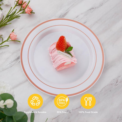 Goodluck 200PCS Gold Plastic Plates, Heavy Duty Disposable Gold Plates with 100 10.25 inch Dinner Plates and 100 7.5 inch Dessert Plates for Party, Holiday, Wedding, Thanksgiving