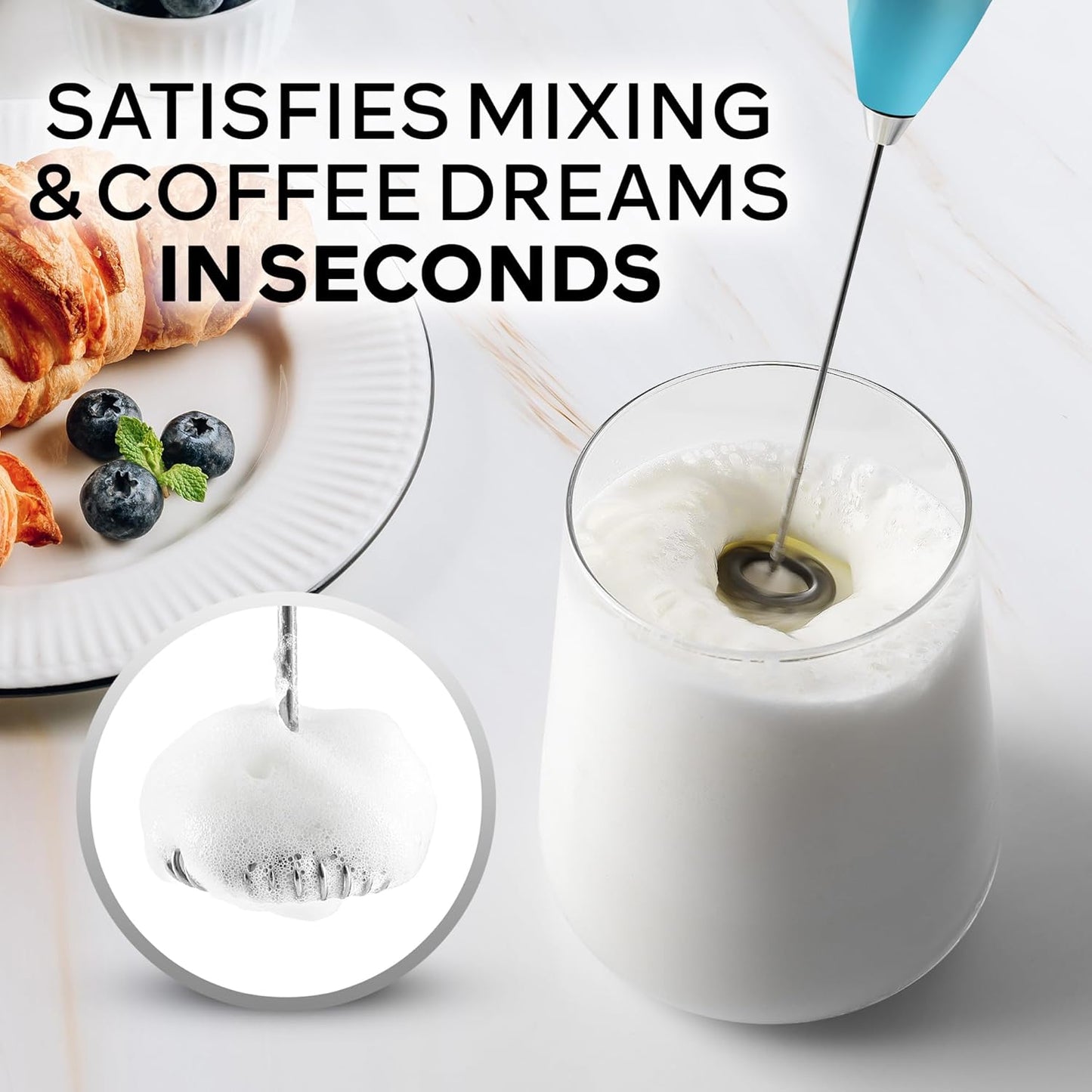 Zulay Kitchen Powerful Milk Frother Wand With Duracell Batteries - Ultra Fast Handheld Drink Mixer - Electric Whisk Foam Maker for Coffee, Lattes, Cappuccino & Matcha - Z1 Motor - Black - Colors A