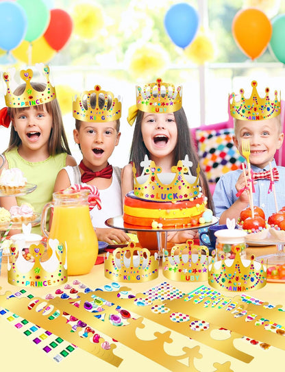 Gold Paper Crowns, Diy Birthday King Crowns Craft to Decorate, Paper Prince Princess Crown Hats for School Classroom