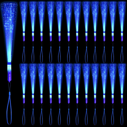 12 Pack Blue Glow Fiber Optic Wands Bulk Light Up Wand Glow Sticks with 3 Light Modes for Mardi Gras Carnival 4th of July Halloween Bar Concert Birthday Party Favors