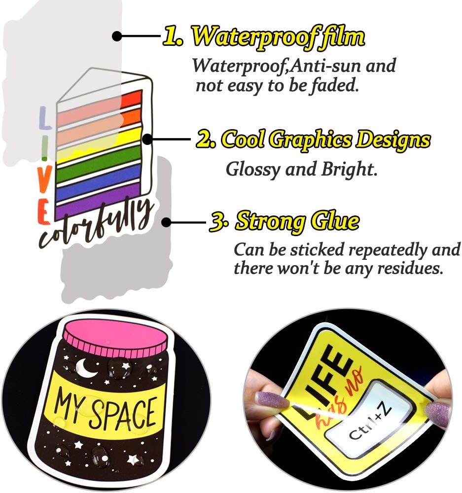 QTL Neon Stickers for Teens & Students Prizes, Waterproof Vinyl Party Favor Stickers, School Rewards, Water Bottle and Laptop, 50PCS - Colors B