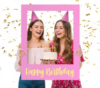 Beeveer 32 x 24 Inch Extra Large Happy Birthday Photo Booth Selfie Frame Props Picture DIY Cutouts Photo Backdrop Cardboard Props for Party Supplies Favors(Vertical,Shiny Gold)