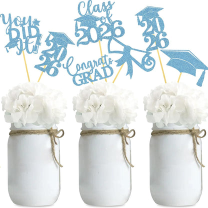 Graduation Centerpiece Sticks 24PCS Glitter Grad Picks Party Table Decor Senior High School College Sign Gold