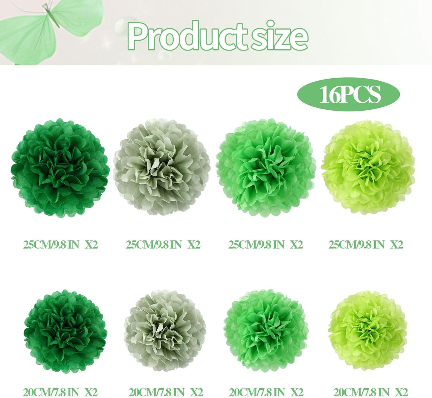 BestoFun 16 PCS Sage Green Party Decorations Tissue Paper Flowers Christmas Party Decors Hanging Pom Poms Decorations for Xmas New Year Winter Holiday Decorations