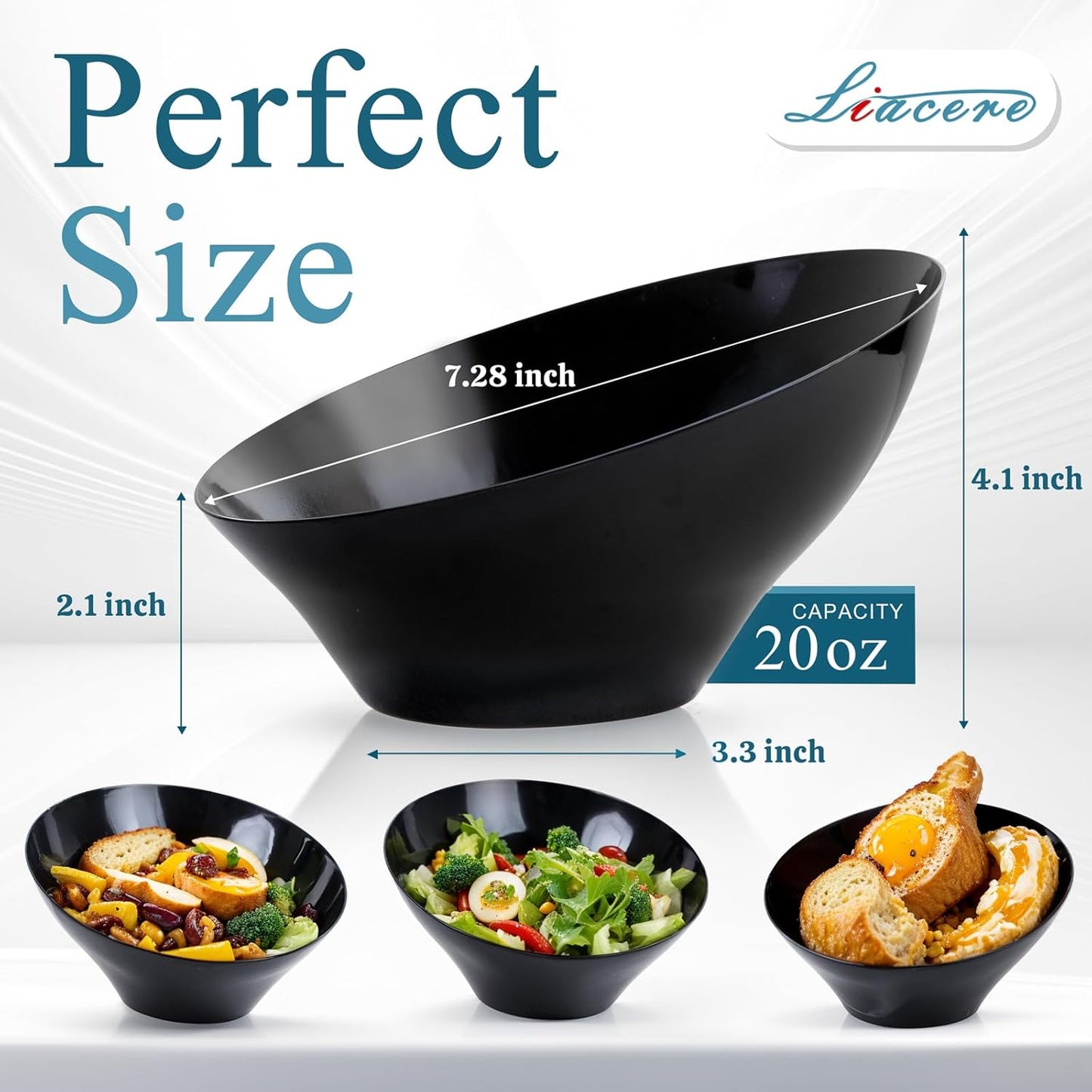 Liacere 54 OZ Clear Plastic Serving Bowls - 16PCS Angled Serving Bowls - Disposable Bowl for Candy Chip - Party Table Salad and Fruit，Can be Used Weddings and Gatherings＆ New Year
