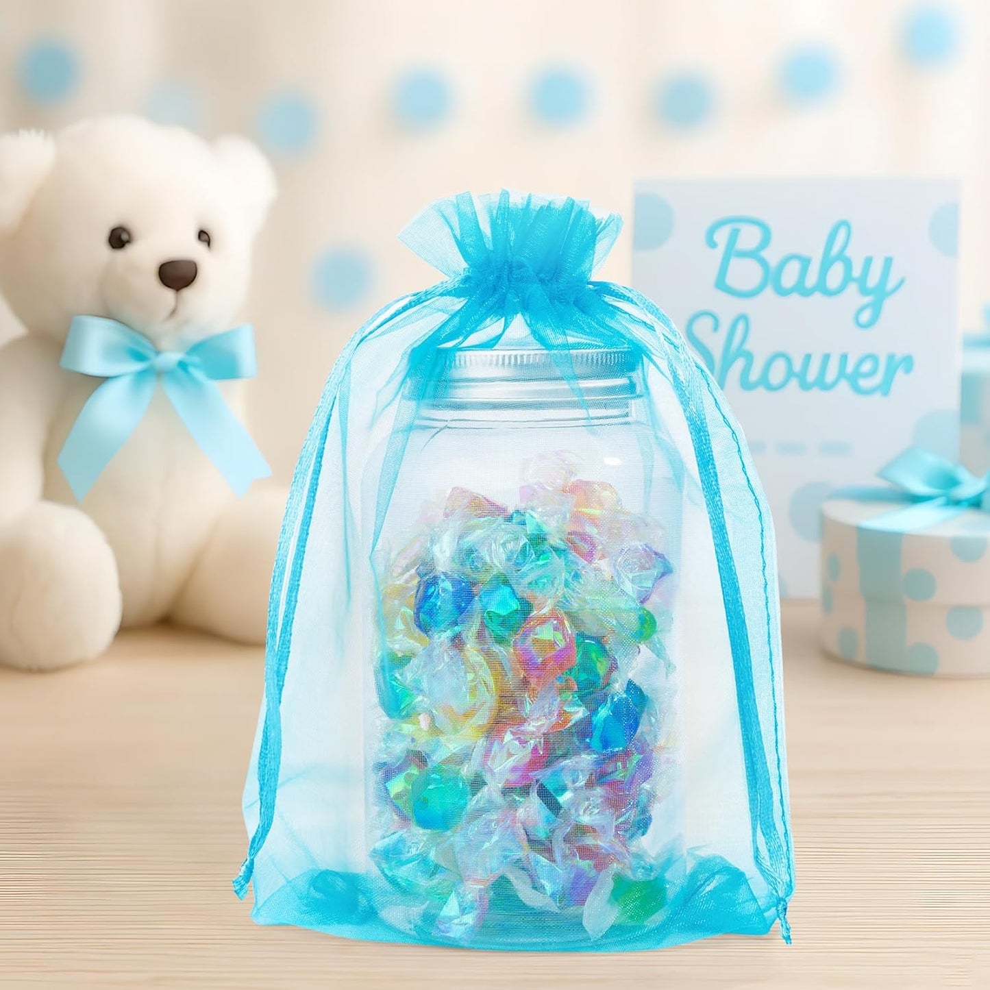 ANZNKU 50PCS Organza Bags 6x9 Large White Gift Bags for Candy Goodie Sachet Jewelry, Mesh Bag Drawstring Sheer Packaging Pouches for Wedding Favors Mother's Day Birthday Party Baby & Bridal Shower