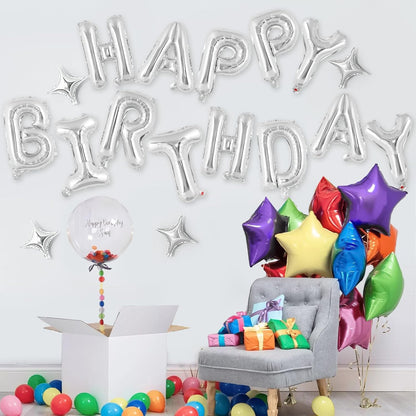 Happy Birthday Balloons Banner, Foil Balloon Personalized Name Letters Balloons Sign Birthday Party Decorations for Women Men Boys Girls Cream