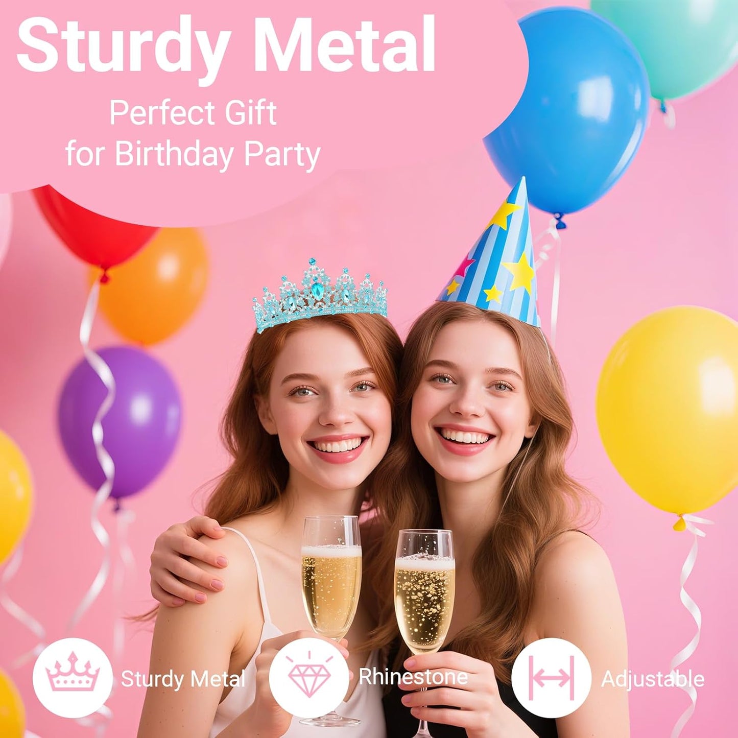 Birthday Tiara and Crown with Sash, Birthday Tiara for Women Party Silver