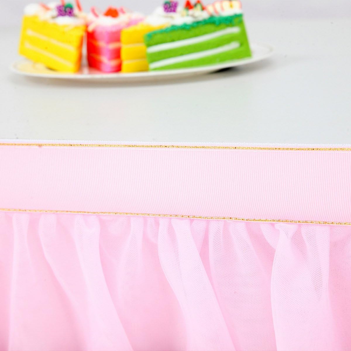 Suppromo 6ft Pink Tulle Table Skirt Baby Shower Tablecloth for Rectangle Tables or Round Tables Pink Ruffle Tutu Table Skirts Desk Skirt for Princess Girls Birthday Party Cake Dessert Decorations