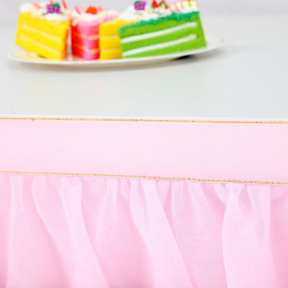 Suppromo 6ft Pink Tulle Table Skirt Baby Shower Tablecloth for Rectangle Tables or Round Tables Pink Ruffle Tutu Table Skirts Desk Skirt for Princess Girls Birthday Party Cake Dessert Decorations