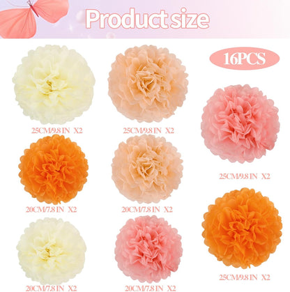 BestoFun 16 PCS Sage Green Party Decorations Tissue Paper Flowers Christmas Party Decors Hanging Pom Poms Decorations for Xmas New Year Winter Holiday Decorations