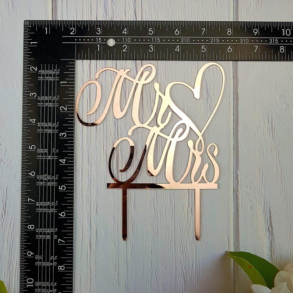 Mr and Mrs Cake Topper, Bride and Groom Sign Wedding, Engagement Cake Toppers Decorations (Mirror Gold Acrylic)