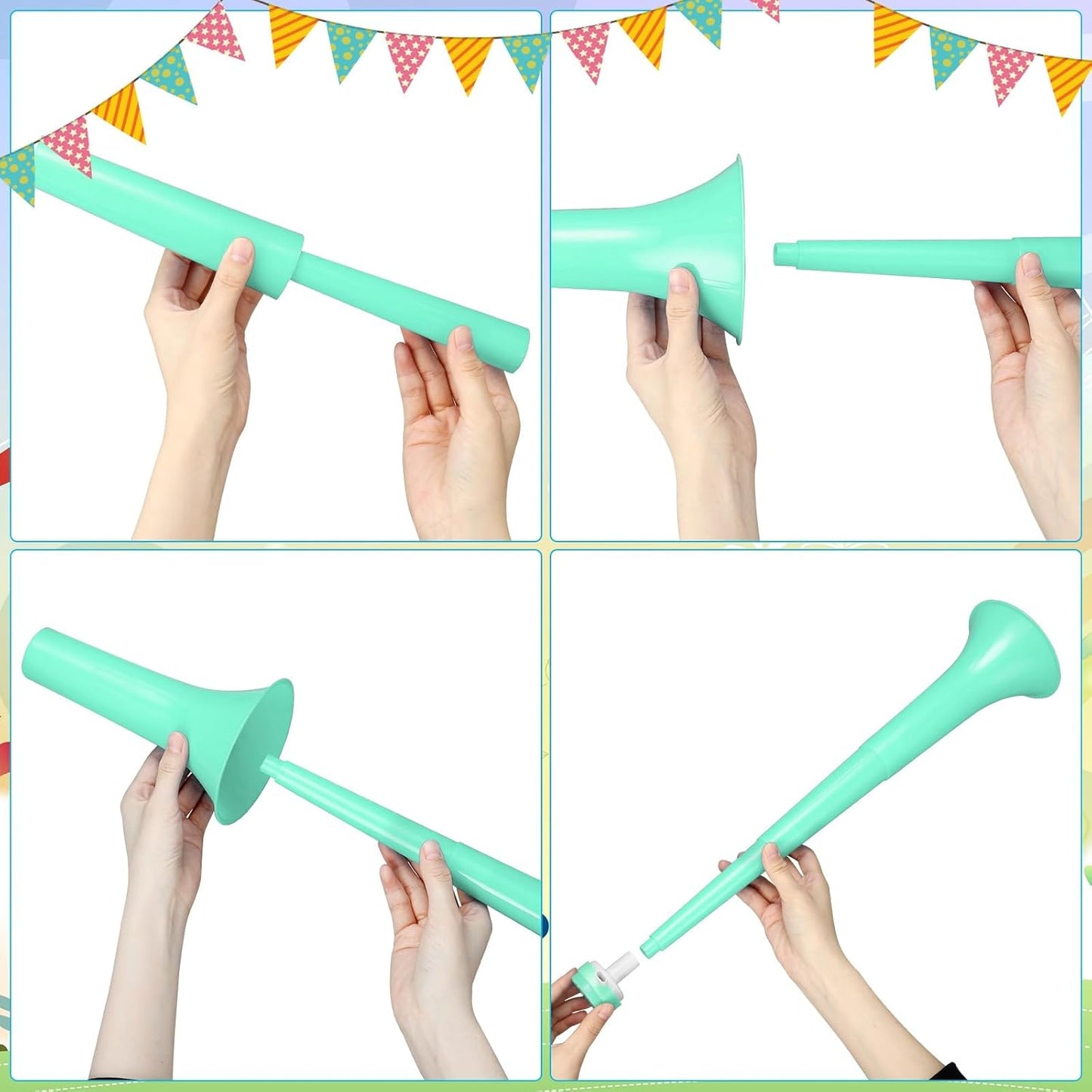 4 Pcs Collapsible Stadium Horn for Adult, 21 Inch Vuvuzela Plastic Trumpet, for Sporting Events Football Carnival Party, White
