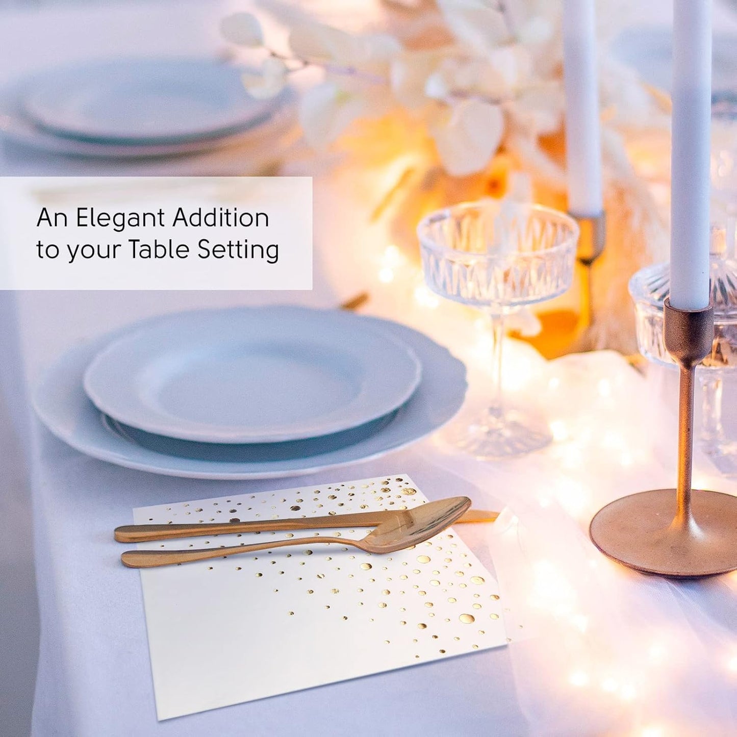 Stylish Gold Dinner Napkins, 100 White and Gold Napkins, Disposable Party Napkins, 7.5x4.25 Inch Wedding Napkins for Reception, 3-Ply Dinner Napkins, Disposable Napkins for Party, Gold Paper Napkins