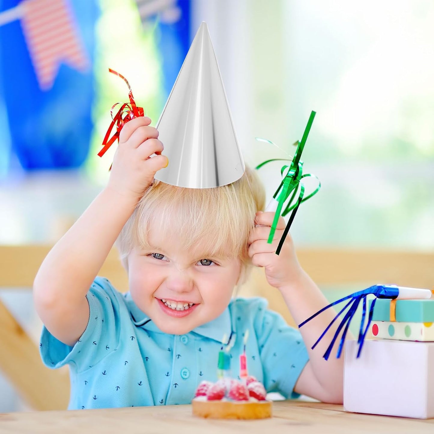 24 PCS Party Cone Hats DIY Birthday Paper Cone Hats for Kids and Adults Birthday, Baby Shower, Bridal Shower