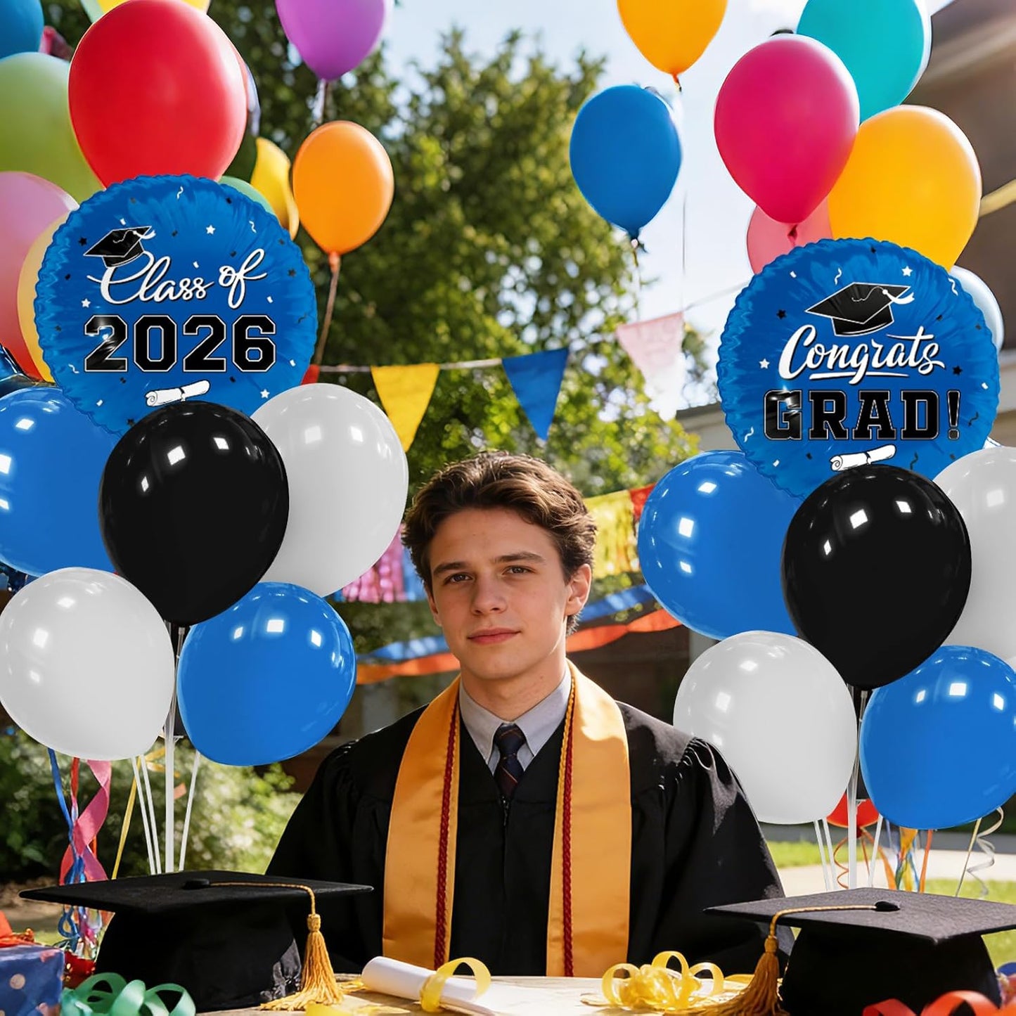 Graduation Decorations - 4 Set Balloon Stands, Class of 2026 Congrats Grad Table Centerpieces for Graduation Party Supplies(Gold& Black)