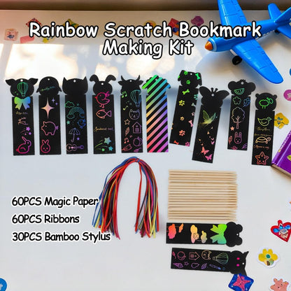 Christian Rainbow Scratch Bookmarks,Easter Basket Stuffers,Party Favors 60 Ribbons 30 Bamboo Stylus Bible Art Crafts Sunday School Crafts Christmas Scratch Off Cards Religious Gifts