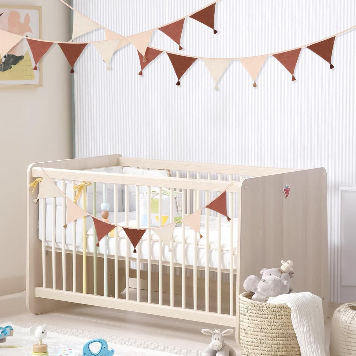 G2PLUS Cotton Fabric Bunting Banner, 9Ft Green Triangle Pennant Banner Flag, 12pcs Double-Sided Bunting Garland with Tassels for Birthday, Nursery, Baby Shower, Classroom Hanging Decor
