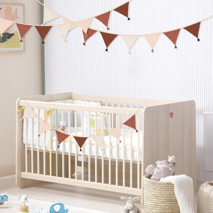 G2PLUS Cotton Fabric Bunting Banner, 9Ft Green Triangle Pennant Banner Flag, 12pcs Double-Sided Bunting Garland with Tassels for Birthday, Nursery, Baby Shower, Classroom Hanging Decor