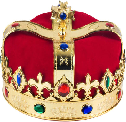 Funny Party Hats Royal king Crown - Regal King Crown - Costume Headwear with Colorful Jewels - One Size