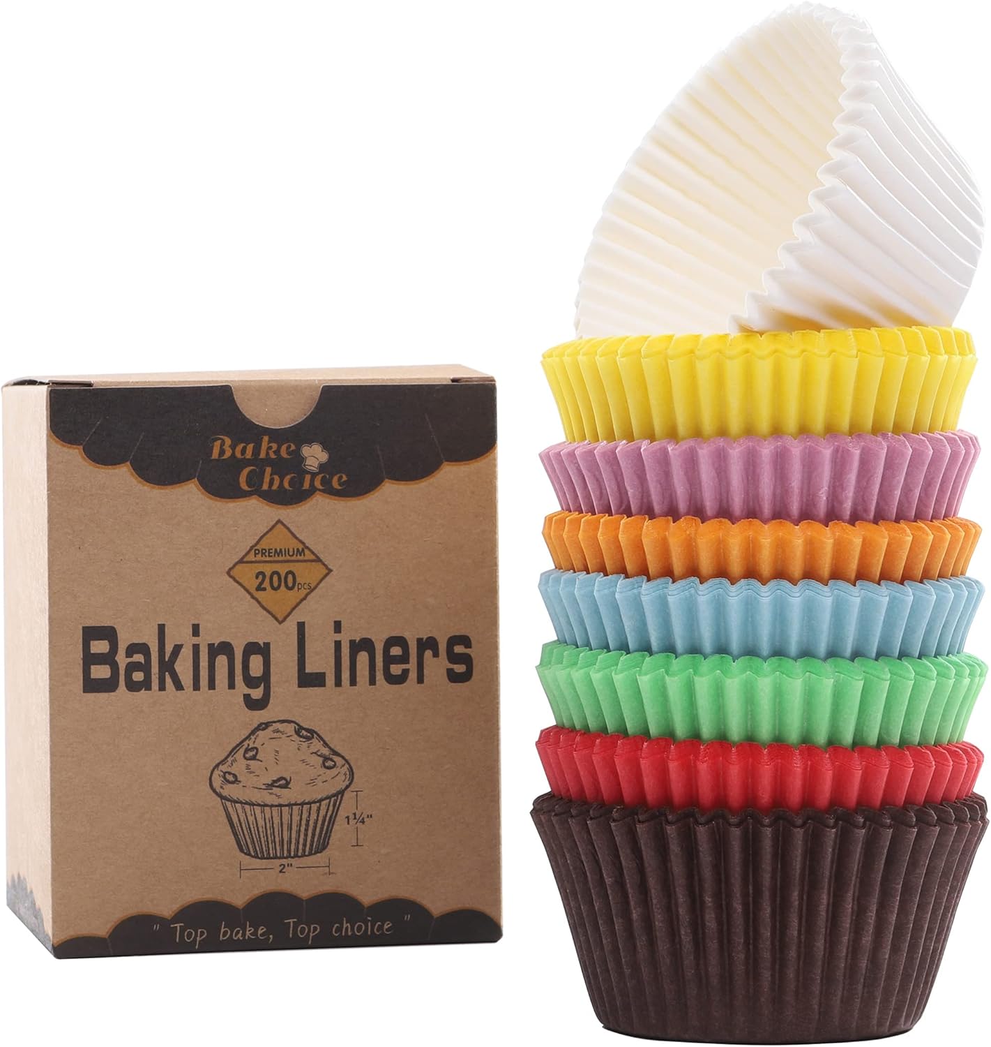 Bake Choice Non-stick 200pcs Standard Cupcake Liners for Baking, Natural, Food-grade Cupcake Wrapper, Greaseproof Parchment Muffin Liners