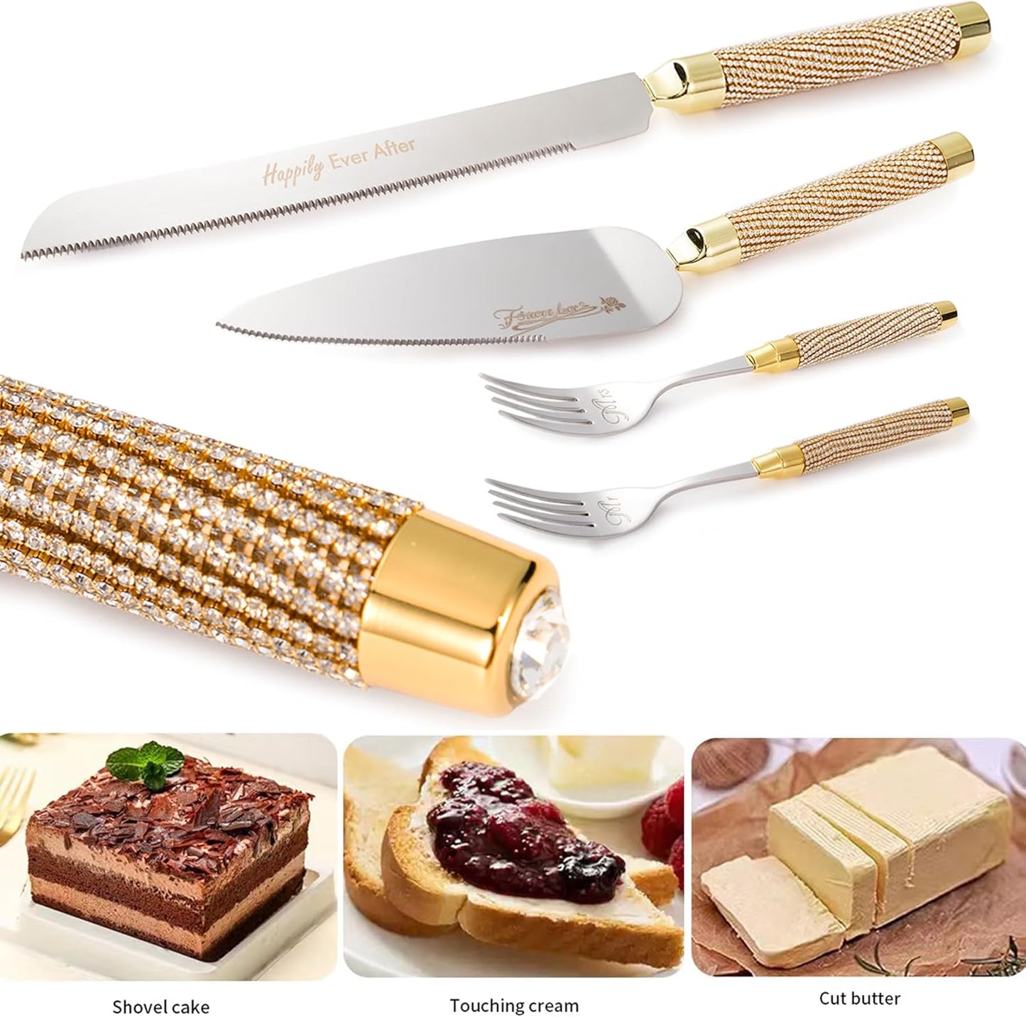 Wedding Cake Cutting Set, Wedding Cake Knife and Server Set with Fork for Mr Mrs for Anniversary Engagement Birthday