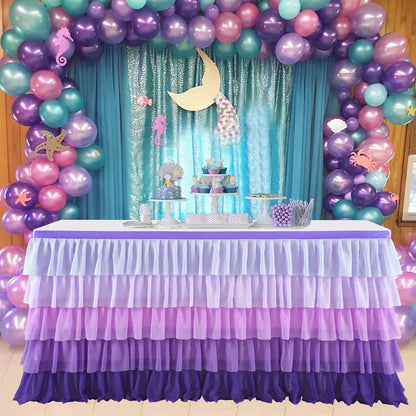 Pastel Rainbow Table Skirt Ruffle Party Tablecloth for Rectangle Table 6ft Birthday Party Baby Shower