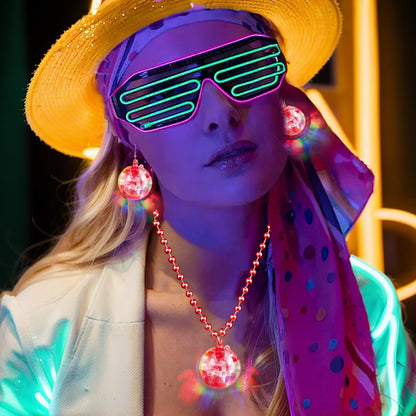 JICASTO LED Disco Ball Earrings and Necklaces, 2 Pcs 70s 80s Light up Disco Ball Set for Disco Party Favors Dance Accessories Women Halloween Costume