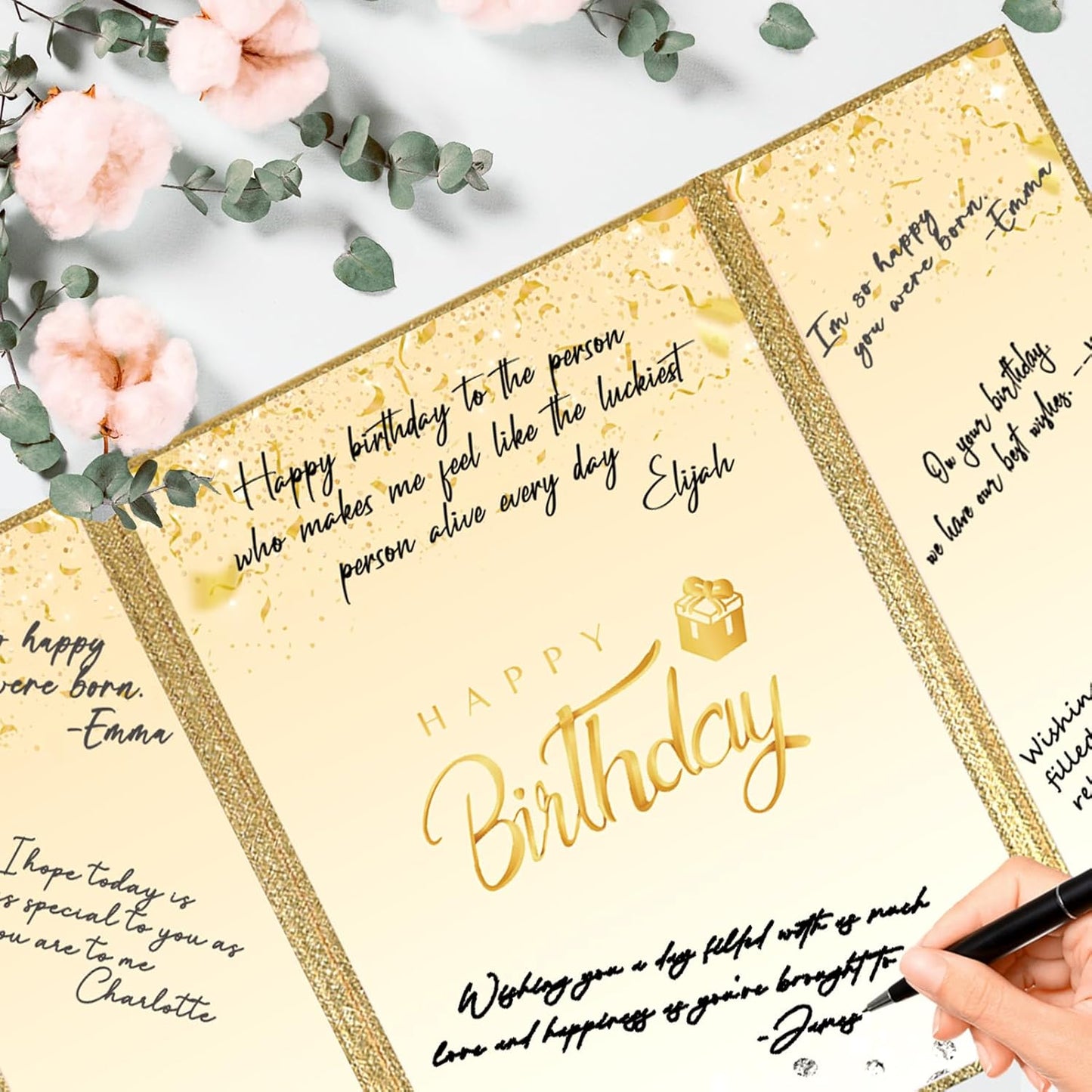 Crenics Black and White Birthday Decorations Women Men, Creative Birthday Guest Signature Book Alternative 18" x 12", Great Party Gifts for Girls or Boys