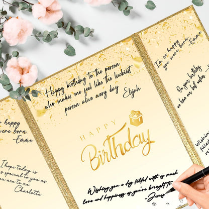Crenics Black and White Birthday Decorations Women Men, Creative Birthday Guest Signature Book Alternative 18" x 12", Great Party Gifts for Girls or Boys