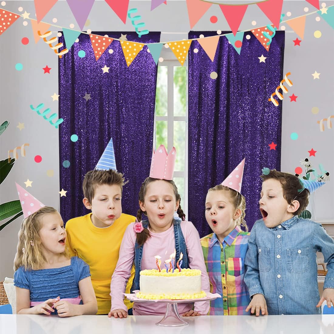 Poise3EHome Black Sequin Backdrop Curtains, 2 Panels 2FTx8FT Glitter Photo Booth Backdrop for Halloween Birthday Bachelorette Wednesday Twilight Party Decorations