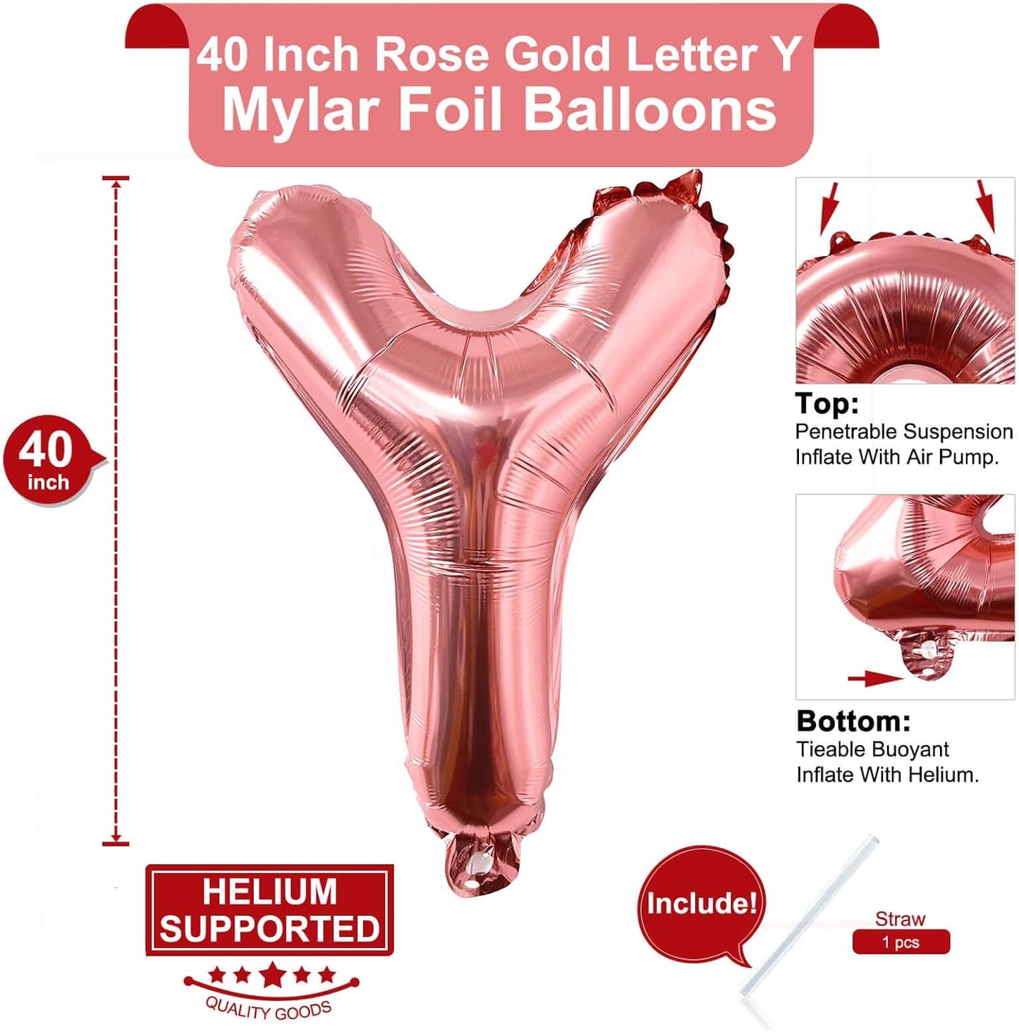 Lovoir 40 Inch Large Rose Gold Letter A Balloons Big Size Jumbo Mylar Foil Helium Balloon for Birthday Party Celebration Decorations Alphabet Rose Gold A