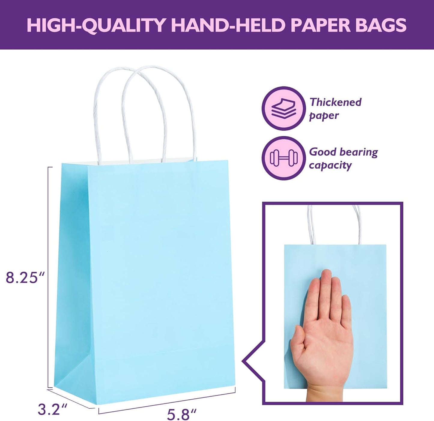 32 Pack Paper Gift Bags with Handles, 5.8"×3.2"×8.25" Party Favor Bags, Gift Bags, Small Gift Bags with Handles, Party Bags, Small Goodie Bags Bulk for Birthday, Crafts, Wedding, Party Supplies (8 Colors)