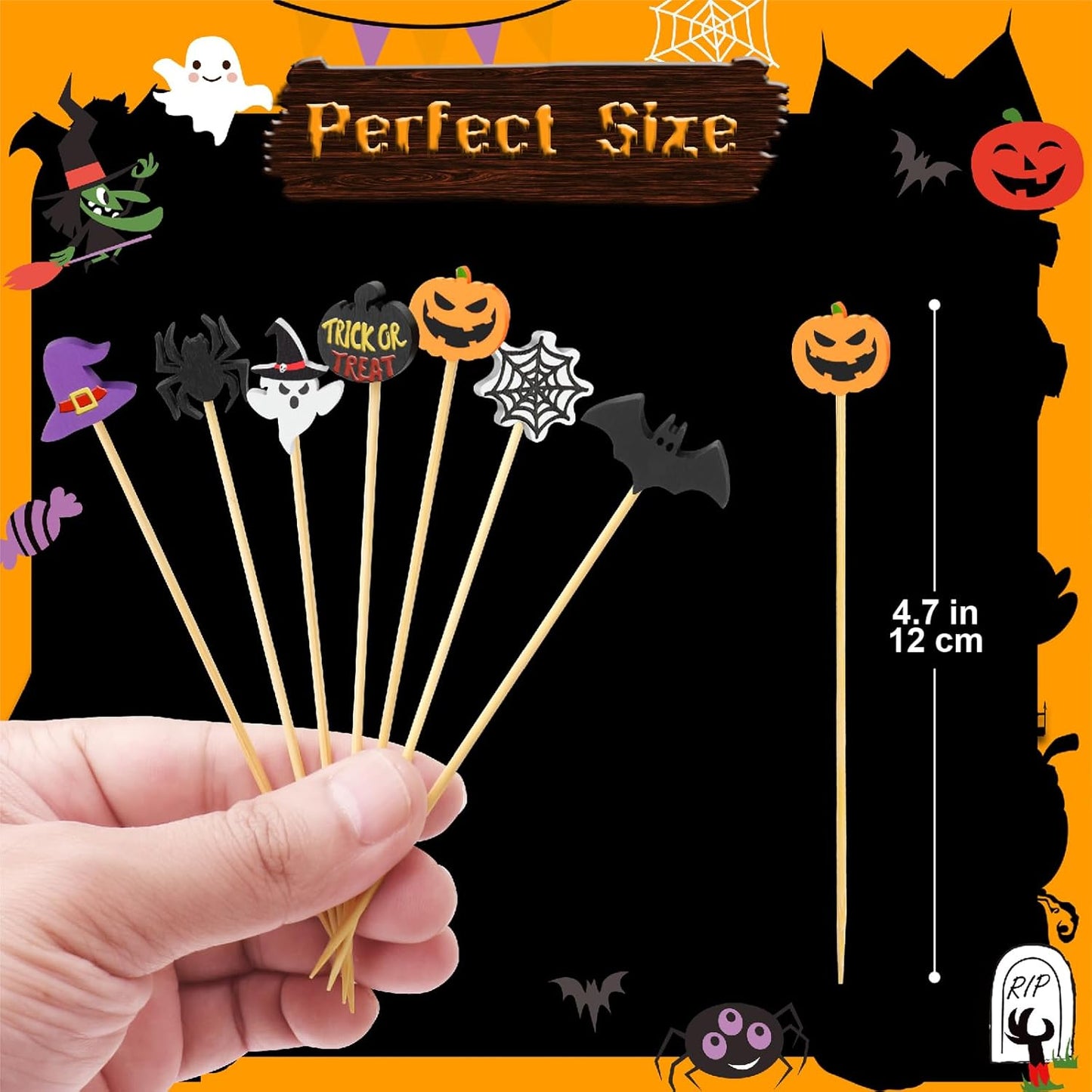 200PCS Cocktail Picks, Natural Wooden Ball Fancy Toothpicks for Appetizers, 4.7 Inch Long Bamboo Skewers Garnish Sticks for Food Drinks Sandwich Fruit Charcuterie Boards Accessories Party Supplies