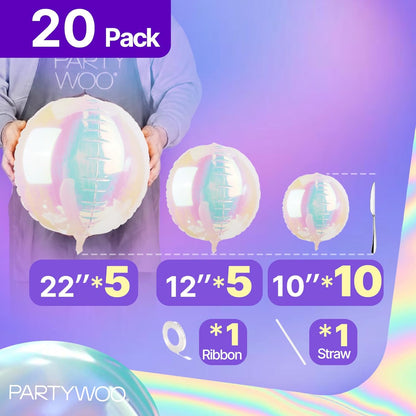 PartyWoo Metallic Gold Foil Balloons 20pcs Different Sizes Pack of 22 15 10 Inch Large Round Foil 4D Inflatable Mirror Ball Mylar Balloons for Graduation Birthday Baby Shower Party Decorations
