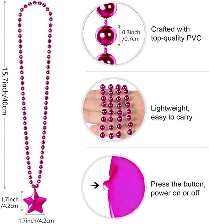 6 Pack Clear LED Glow Star Necklace Bulk Beaded Necklaces for Halloween Christmas Decorations Mardi Gras Party Favors