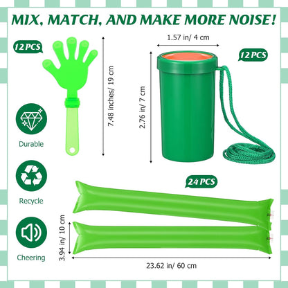 48 Pcs Cheering Noisemakers Set Included 12 Pcs Mini Air Horns Noisemakers 12 Hand Clappers 24 Thunder Sticks for Birthdays Sporting Events (Horn,Blue)