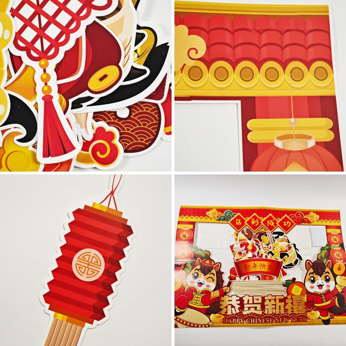 KYMY 2026 Chinese New Year Photo Booth Props Kit, 1 Selfie Frame & 24 Photo Booth Props, Zodiac Horse Year Spring Festival Festive Selfie Accessories for Asian Lunar New Year Party Favors