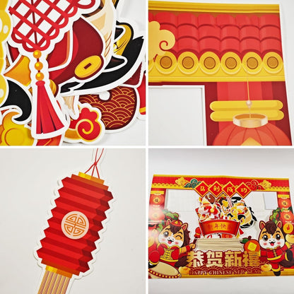 KYMY 2026 Chinese New Year Photo Booth Props Kit, 1 Selfie Frame & 24 Photo Booth Props, Zodiac Horse Year Spring Festival Festive Selfie Accessories for Asian Lunar New Year Party Favors