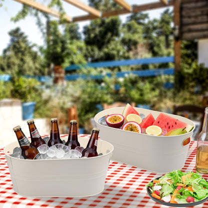3 PCS 15.3 x 9 x 6 inches White Metal Galvanized Tub with Iron Handles, 3 Gallon Beverage Tubs for Parties, Large Ice Buckets for Beer, Wine, Cocktails & Outdoor Events