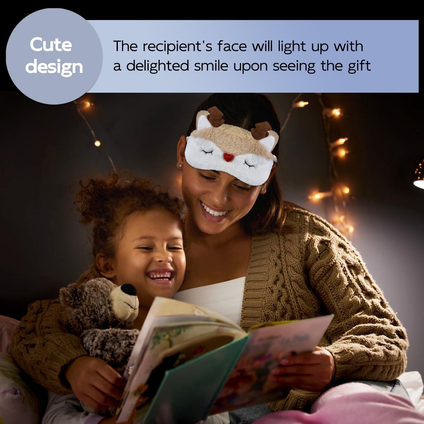 Christmas Reindeer Sleep Mask Cute Antler Eye Masks Sleeping Soft Plush Cartoon Blindfold Funny Animal Eye Cover Xmas Presents for Women Men (Xmas Reindeer,Brown)