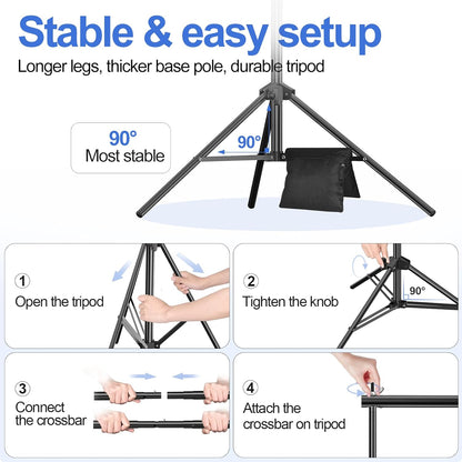 EMART Backdrop Stand 10x7ft(WxH) Photo Studio Adjustable Background Stand Support kit with 2 Crossbars, 8 Clamps, 2 Sandbags and Carry Bag for Parties, Events Decoration, Wedding, Photography -White