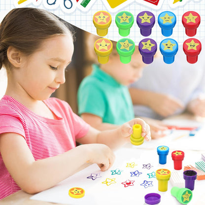 Yexiya 100 Pcs Star Stampers Mood Expressions and Comments Photosensitive Teacher Review Stamps Bulk Education Review School Prizes Supplies and Party Favors